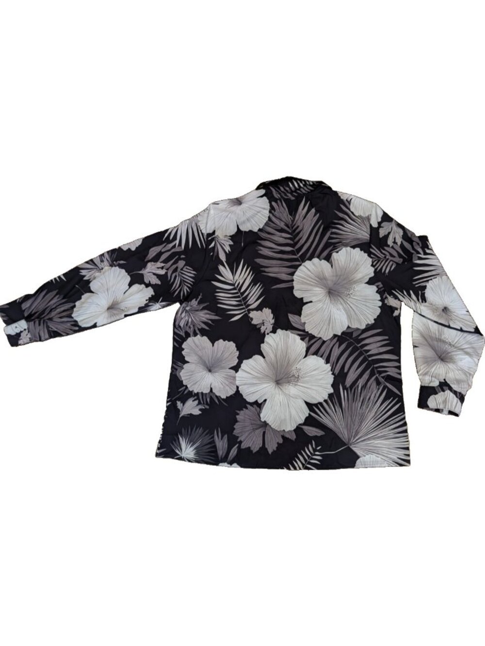 NEW Women's XL Long Sleeve Button Up Blouse Black Gray White Palm Tropical Top - Picture 2 of 8